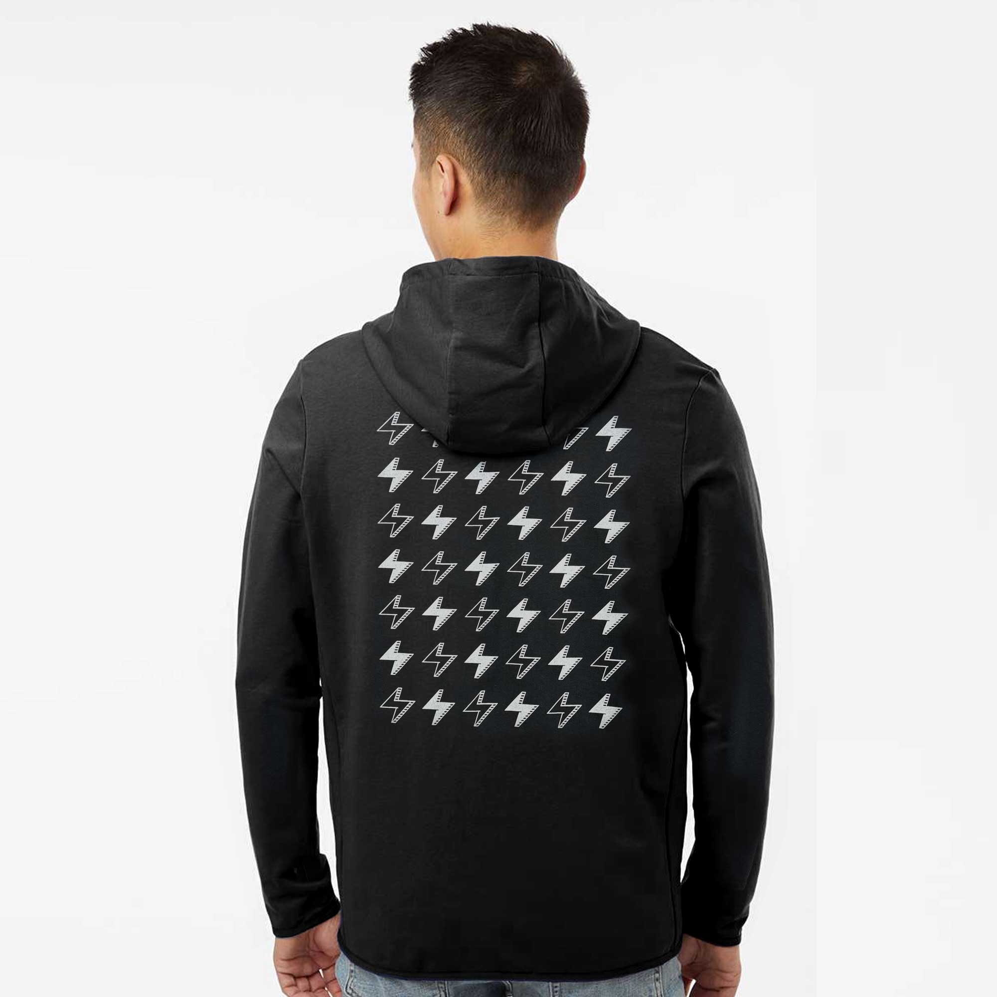 Back of full zip hoodie with lightning bolts - STORY SPARK