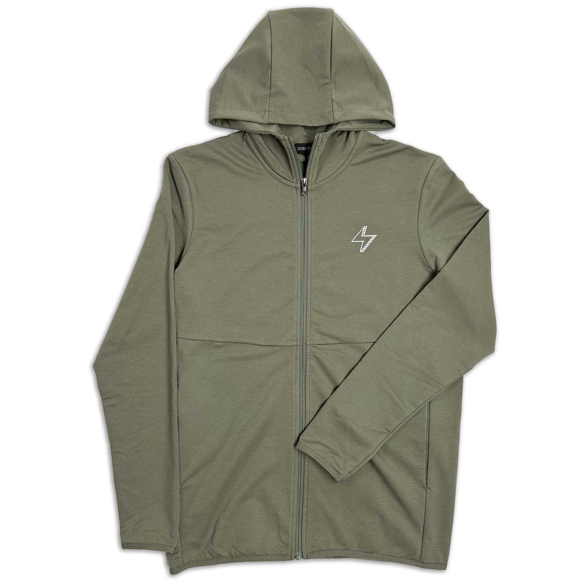 Olive Green zippered hooded jacket by STORY SPARK