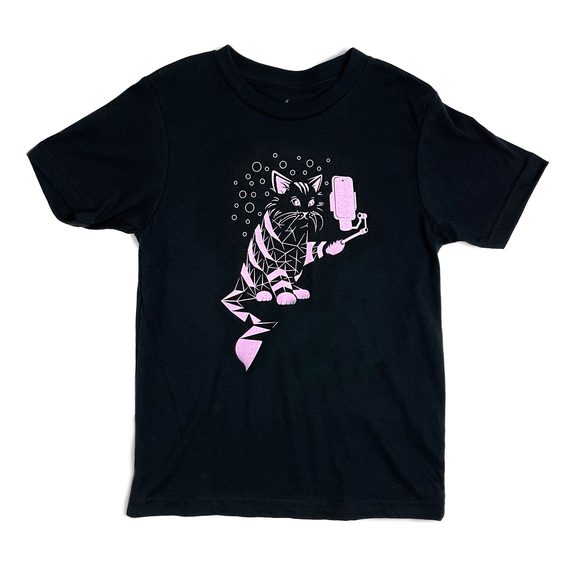 Selfie Cat Kids T-Shirt in black | STORY SPARK