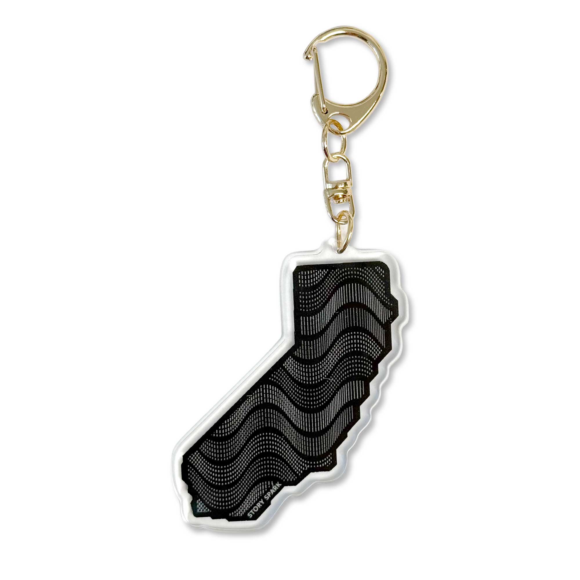 Tech-inspired California state keychain, double-sided acrylic charm close-up