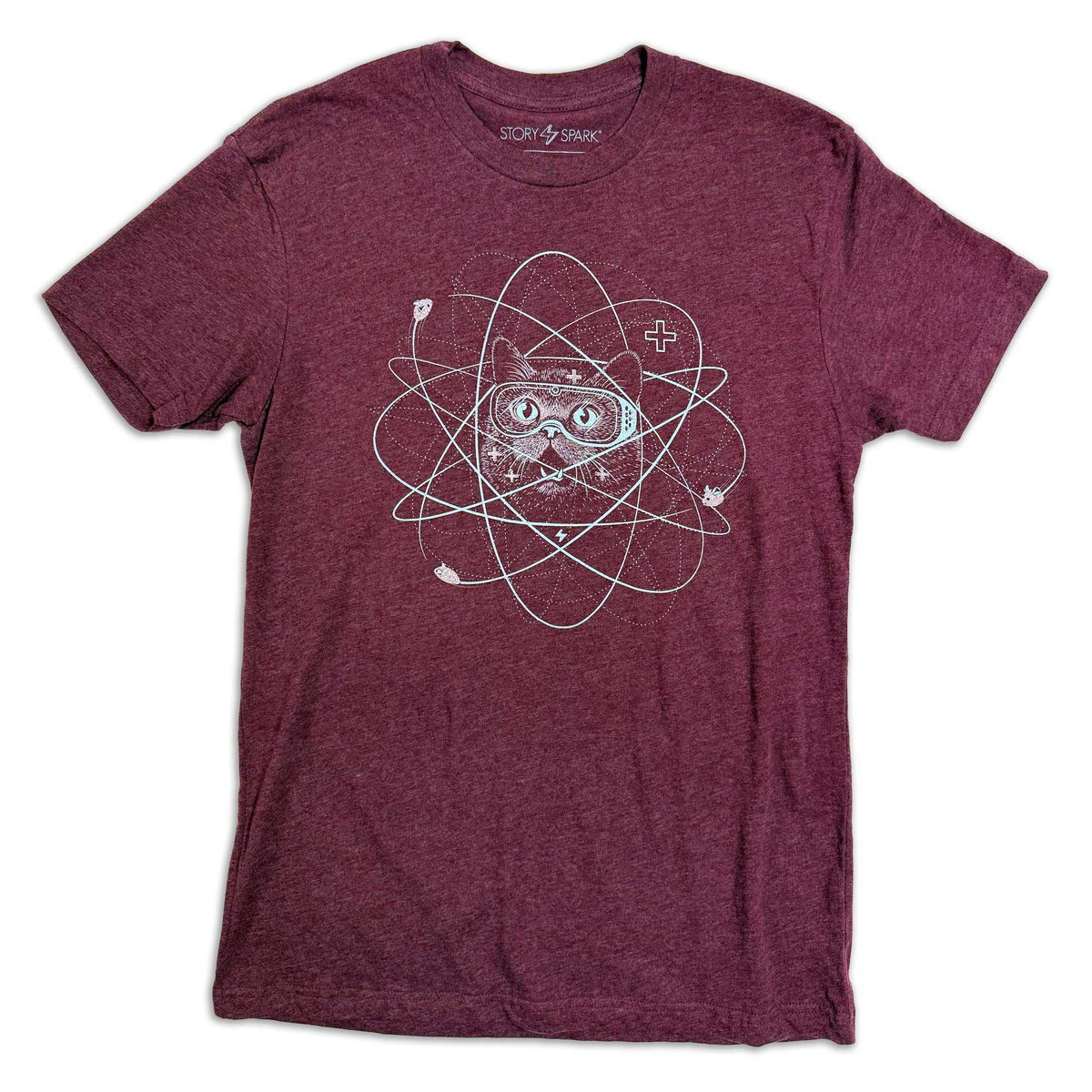 Cat ion graphic t-shirt in maroon - unisex tee by Story Spark