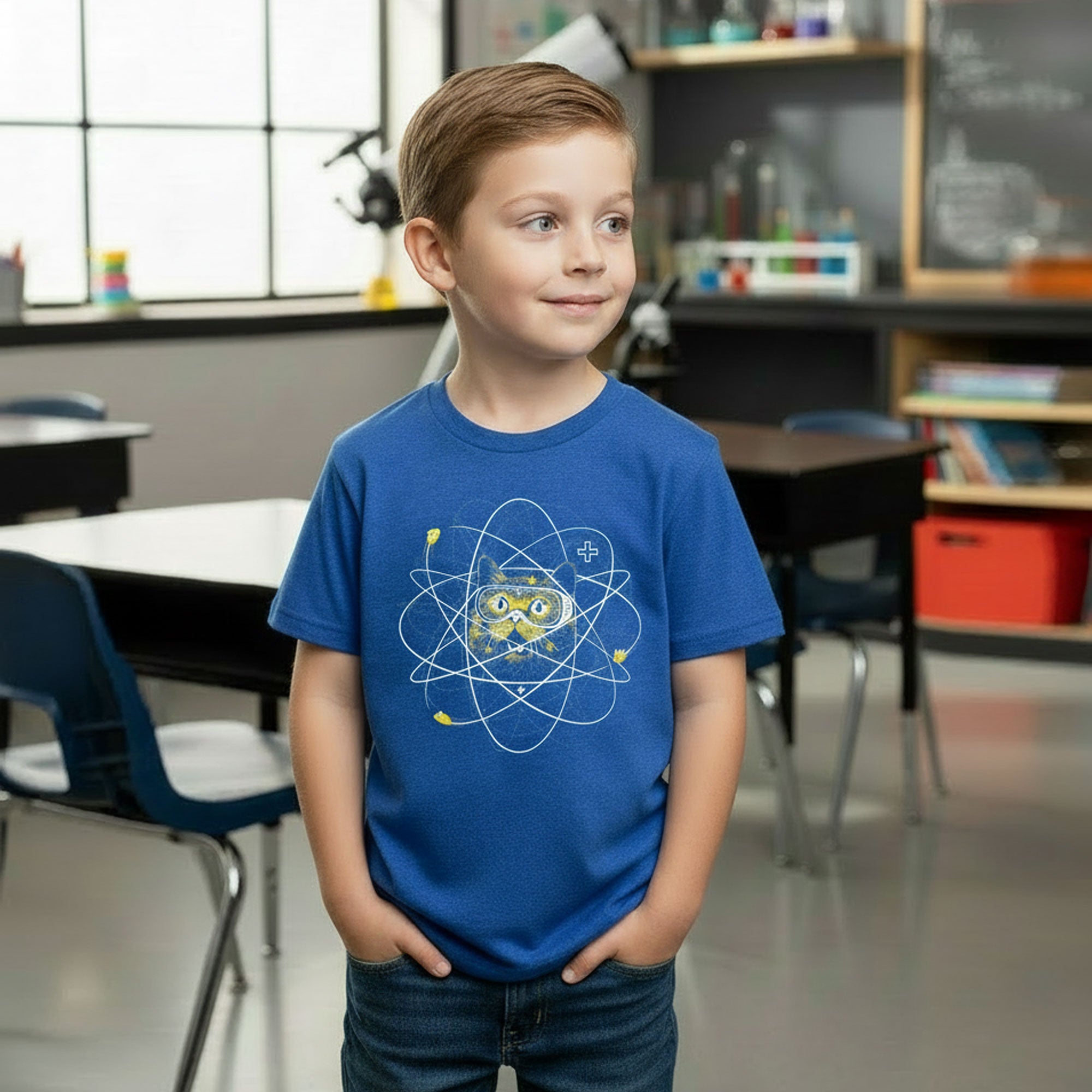 Atomic cat kids graphic tee for stem students