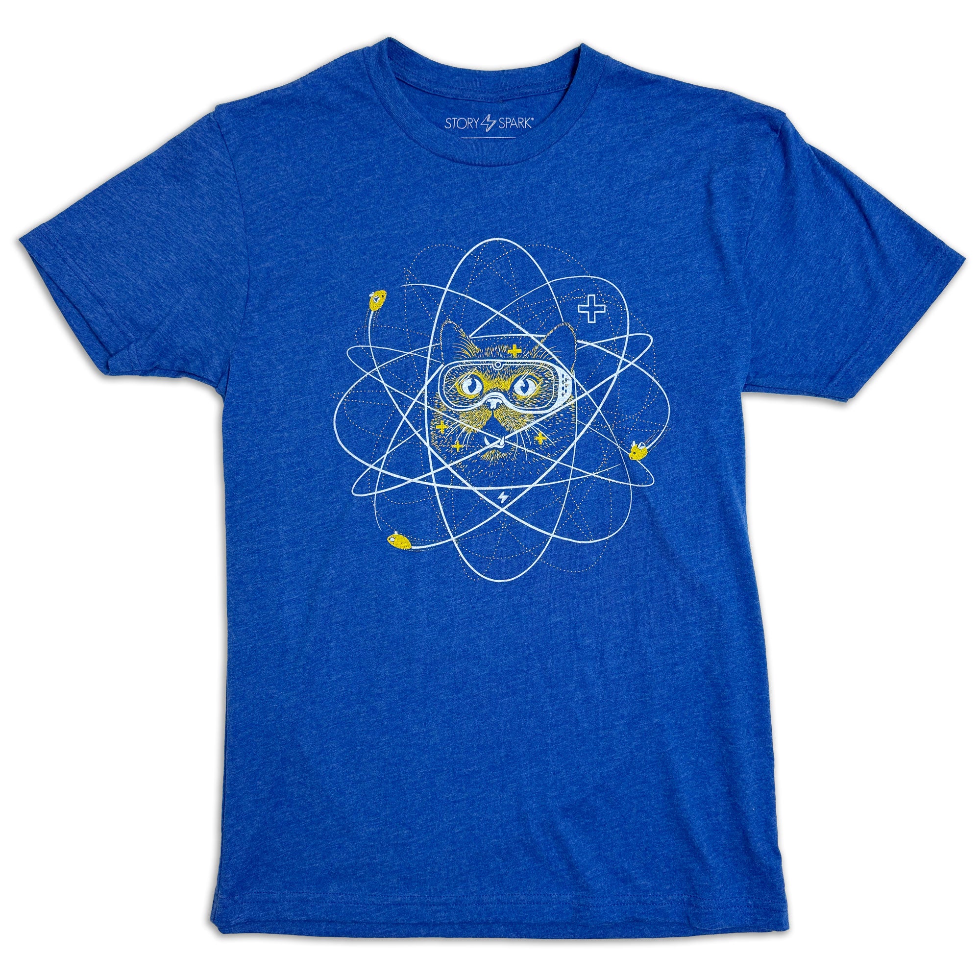 Atomic Cat graphic t-shirt in royal blue by STORY SPARK