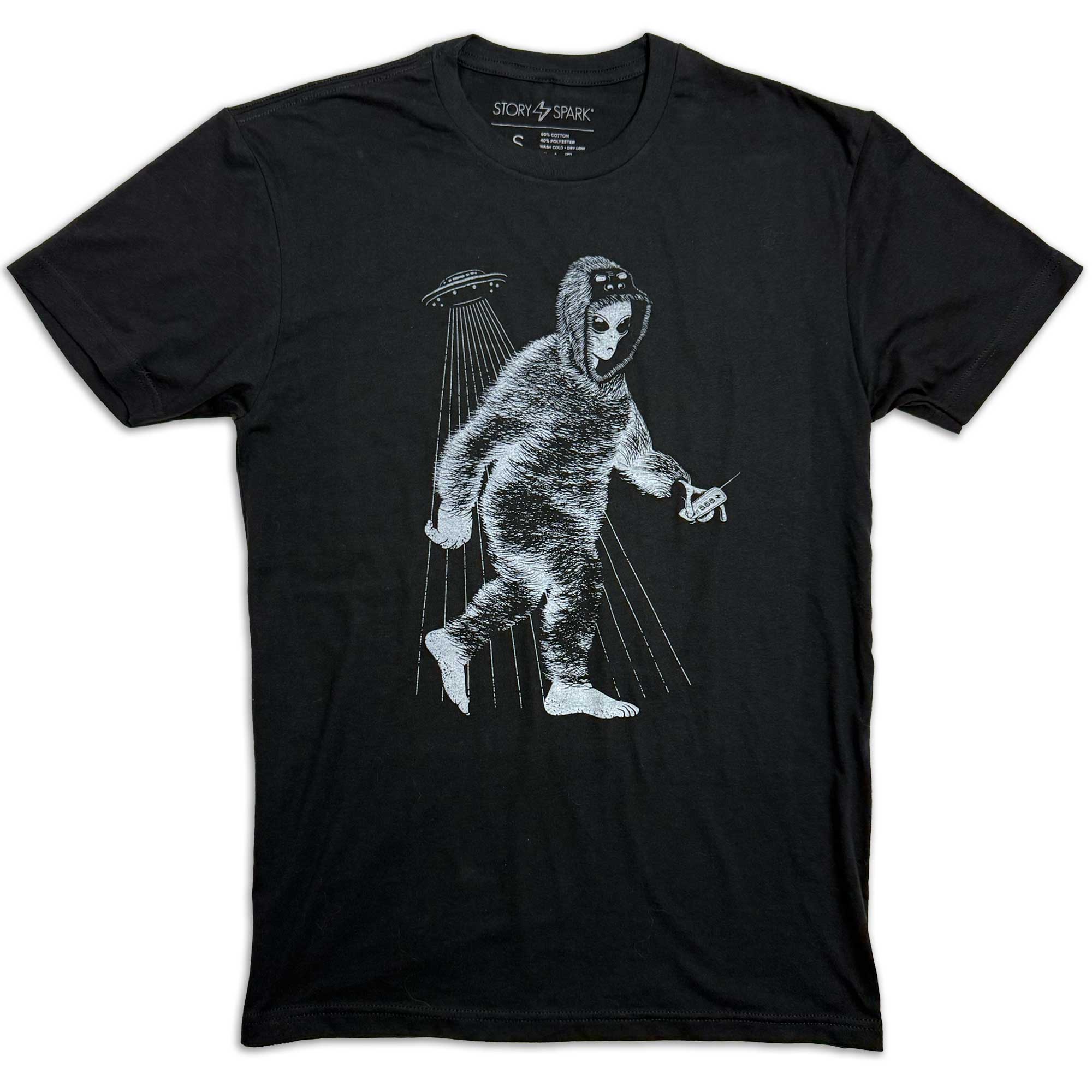 Glow in the dark Alien in Bigfoot graphic t-shirt - STORY SPARK