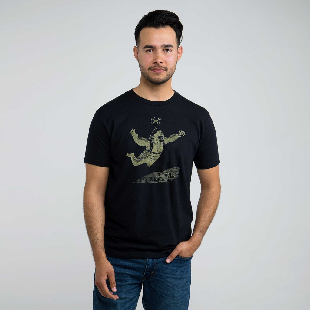 Hollywood version of skydiving gorilla by drone graphic tee