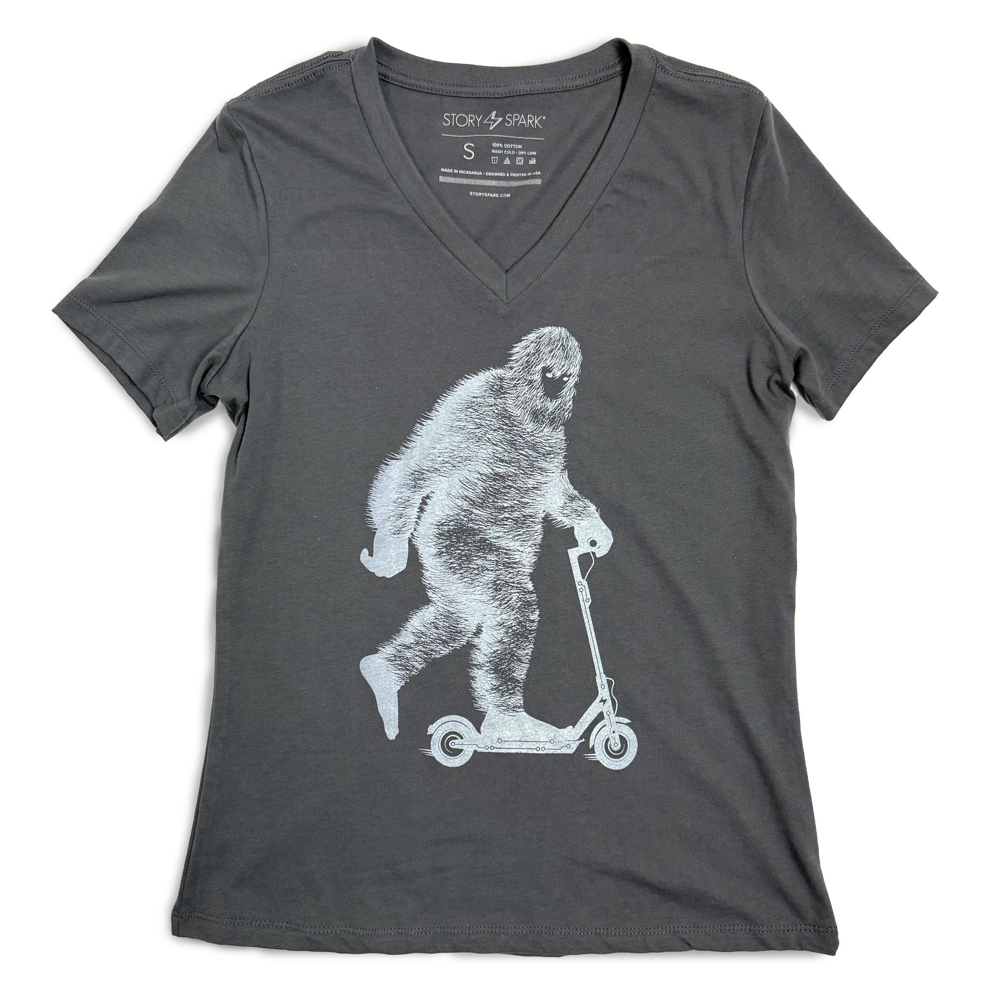 Glow in the Dark Bigfoot graphic t-shirt for women by STORY SPARK
