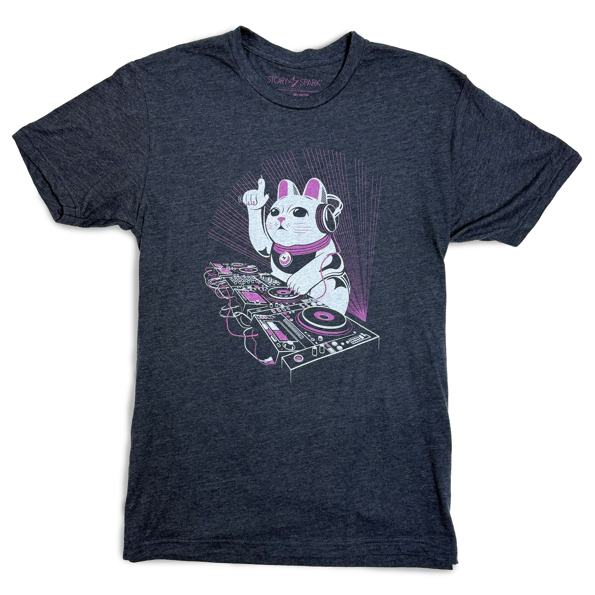 DJ Lucky Cat Graphic Tee in Dark Navy