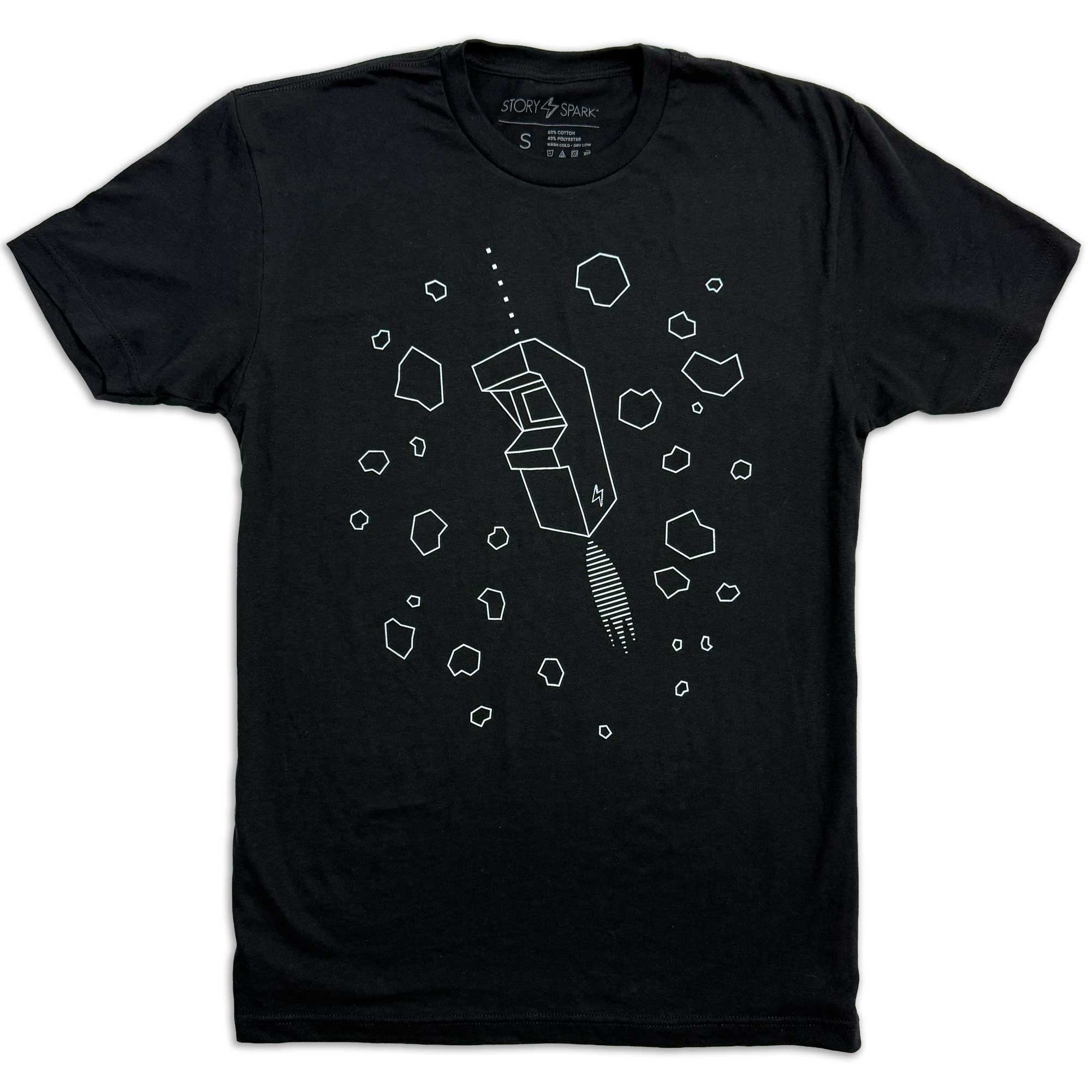 Asteroids arcade game graphic t-shirt on black