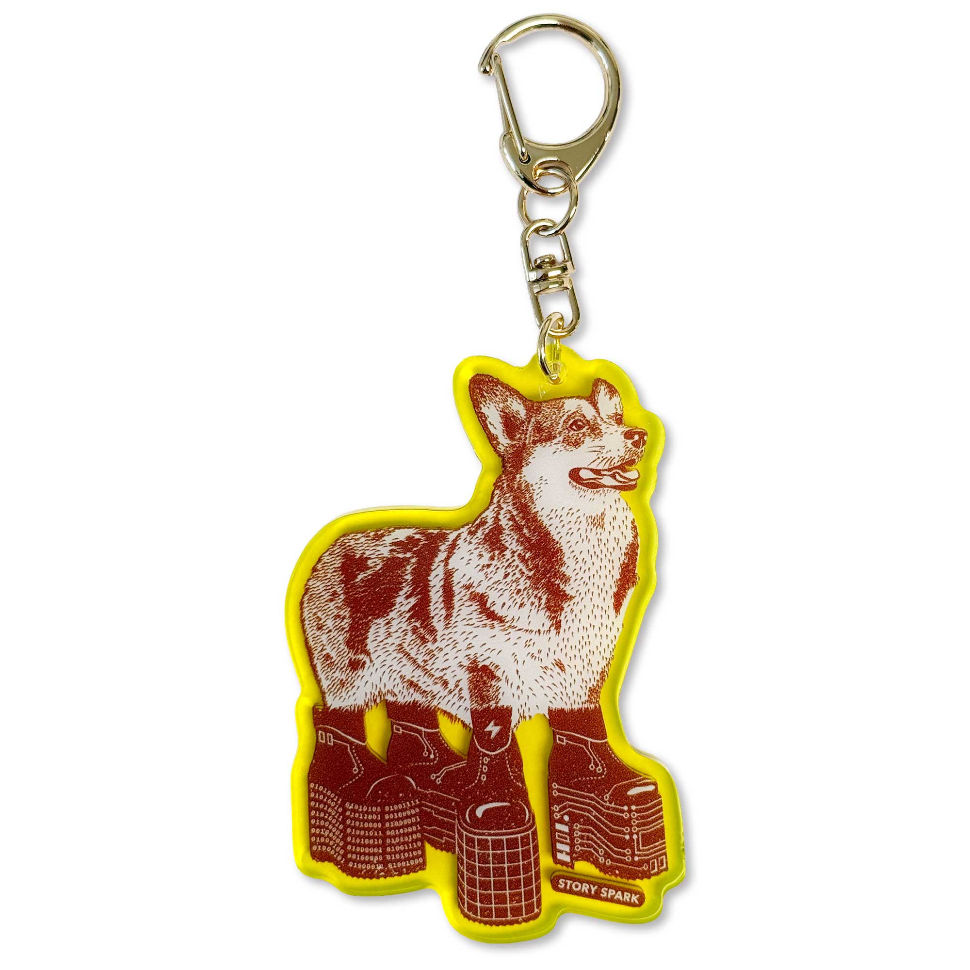Corgi keychain made of yellow acrylic by STORY SPARK