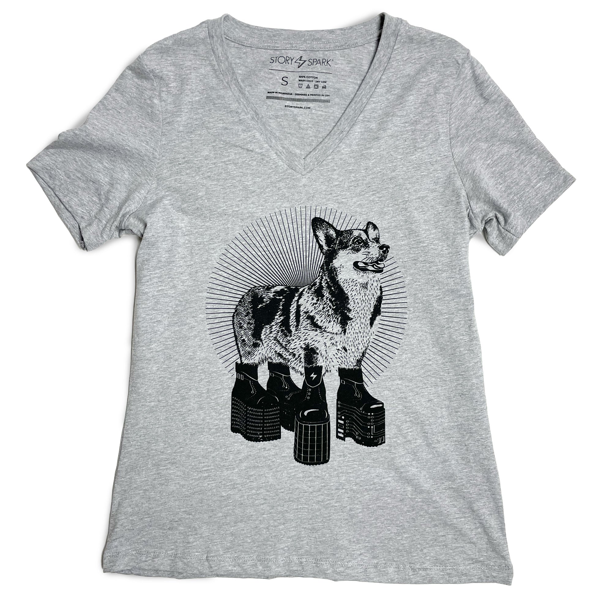 Grey Platform Shoes Corgi Women's V-neck T-shirt - STORY SPARK
