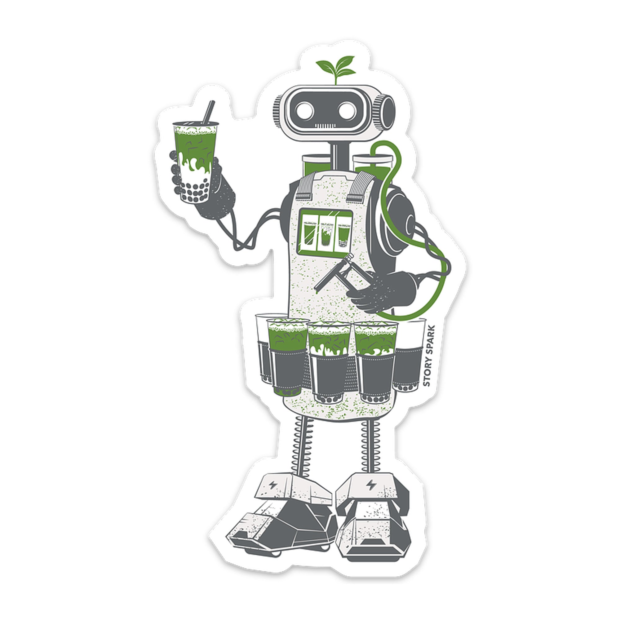 Matcha Boba Robot sticker - robot holding a matcha drink