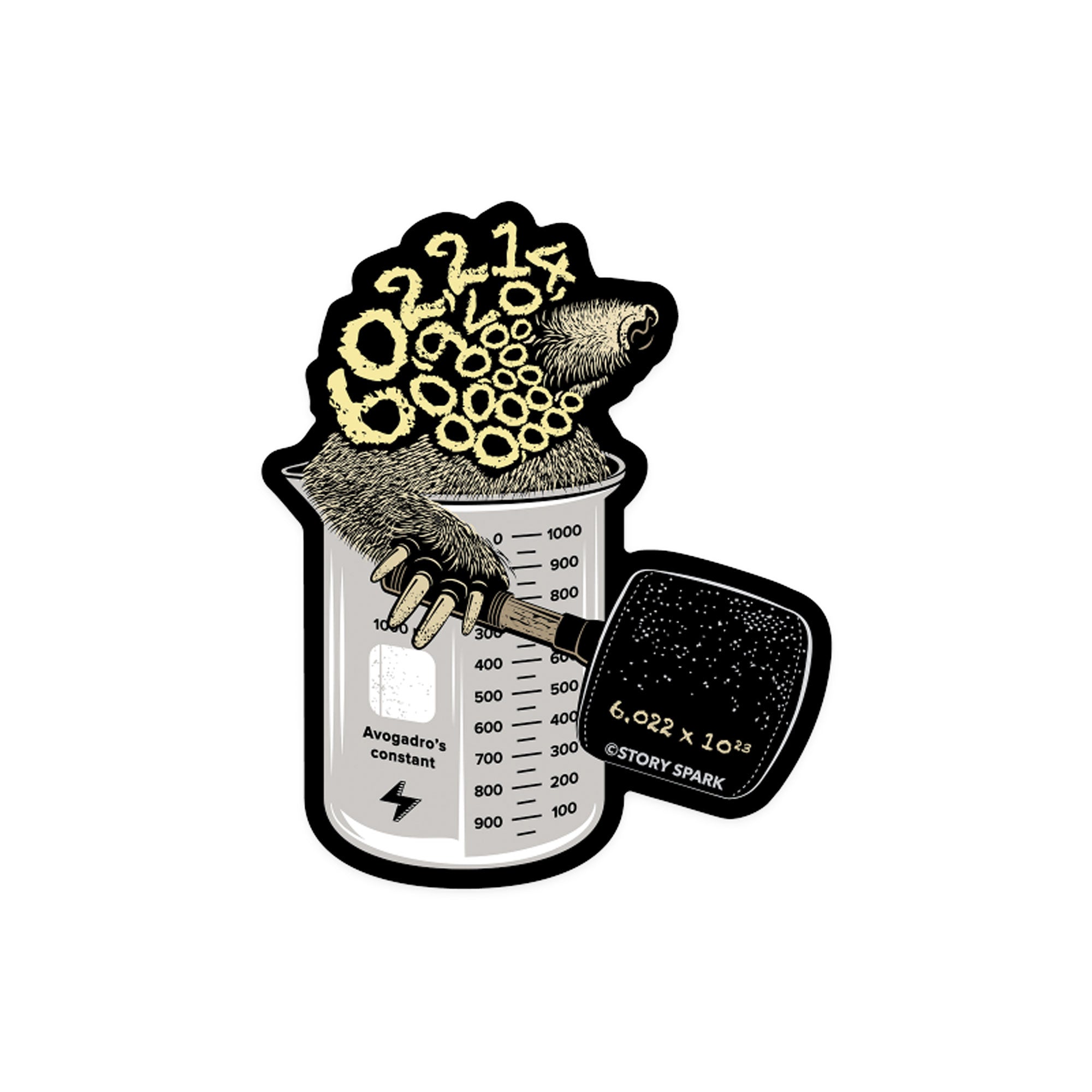 Whack a Mole graphic featuring a mole made of 6.022 x 10²³ popping from a beaker with Avogadro’s number hammer