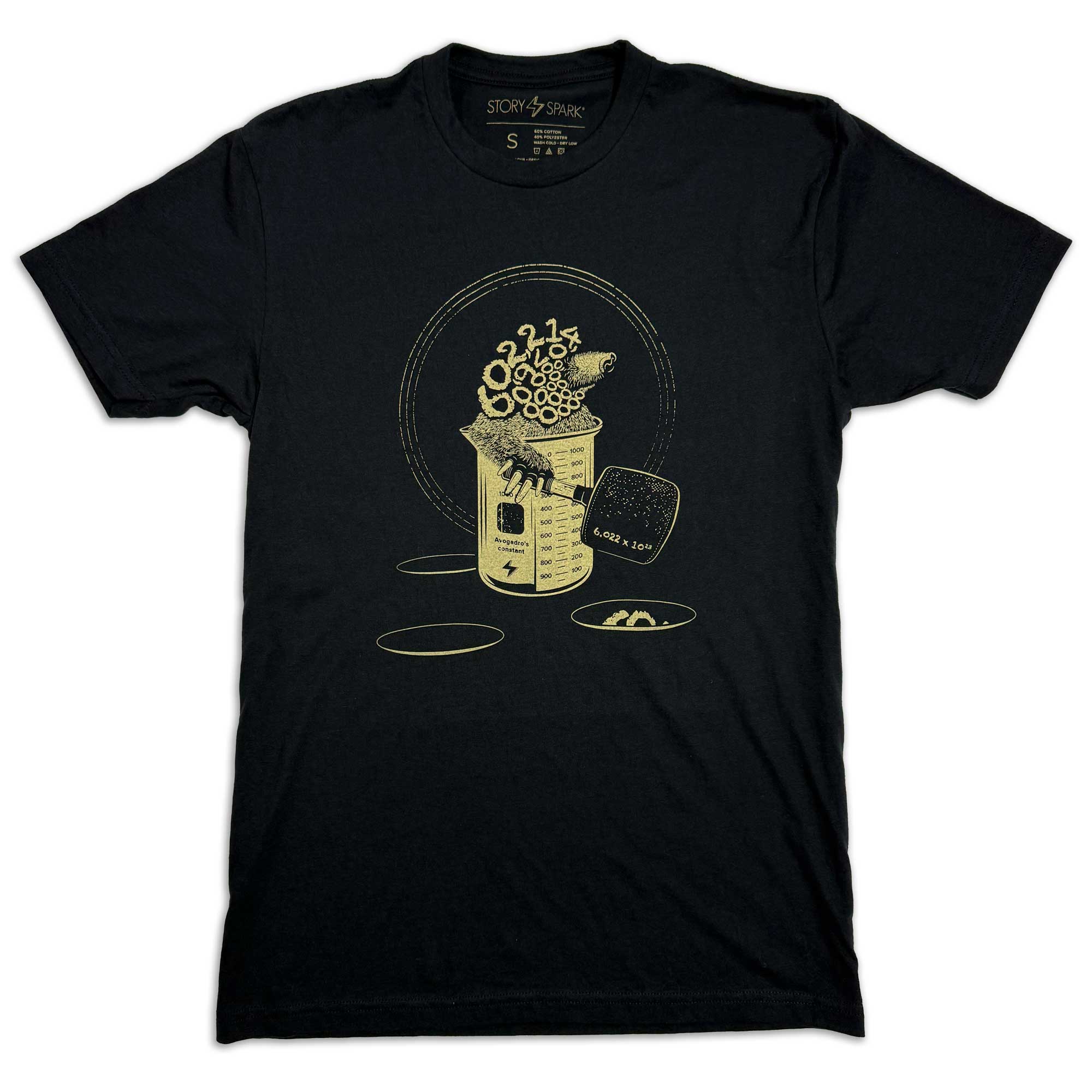 Whack a Mole science pun graphic t-shirt by STORY SPARK featuring Avogadro’s number mole design on a soft black tee.