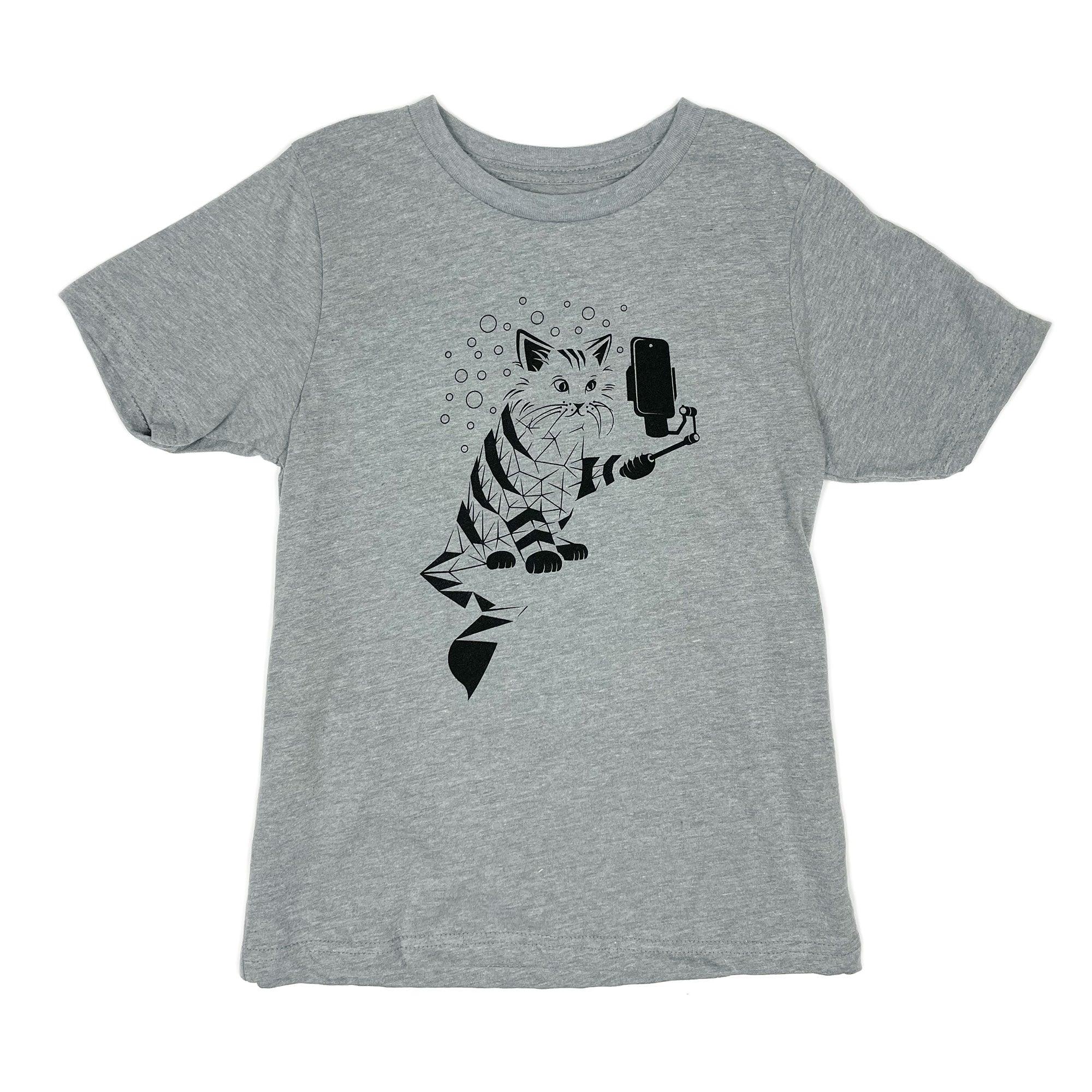 Snap Cat Kids T-Shirt in grey | STORY SPARK