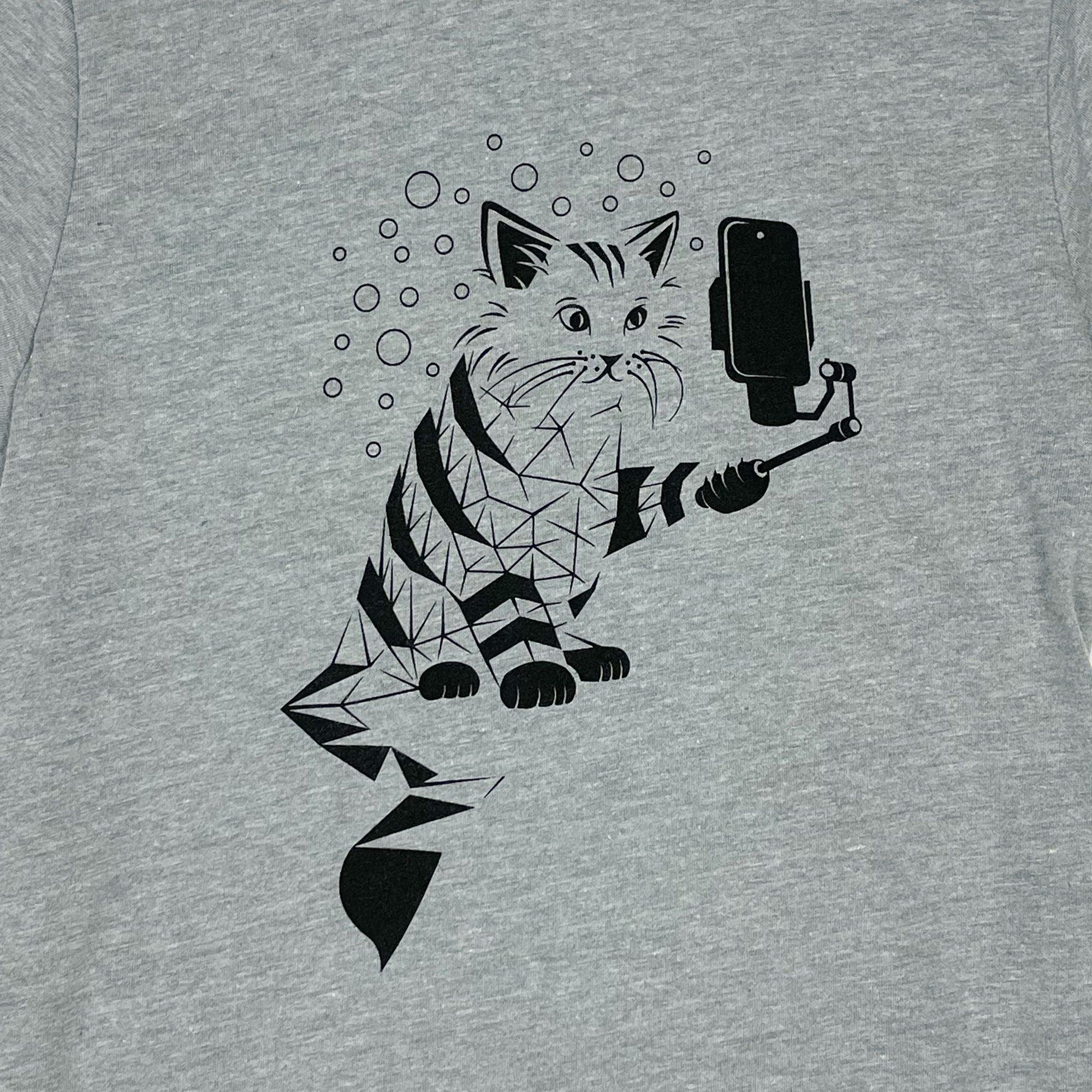 Selfie Cat Kids T-Shirt in heather grey | STORY SPARK