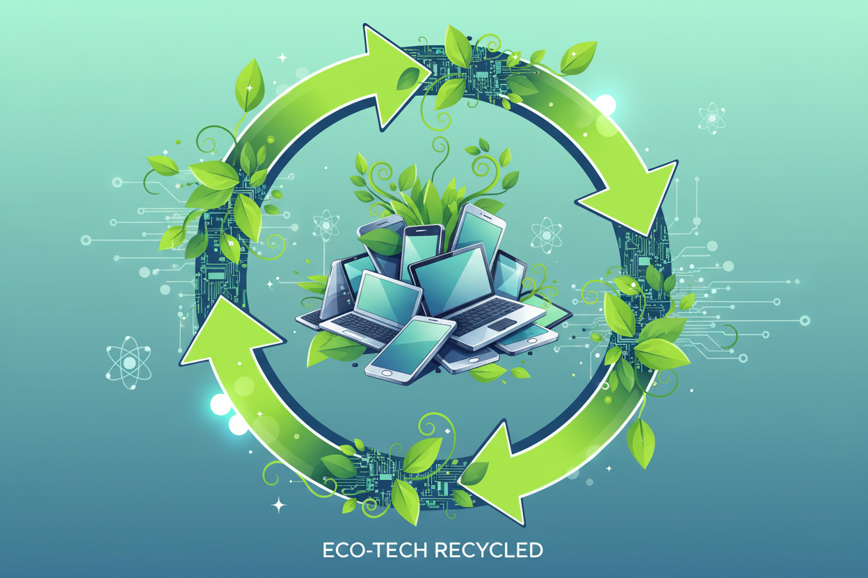 arrows in circular direction with a pile of computers in the center. This is AI-generated image.