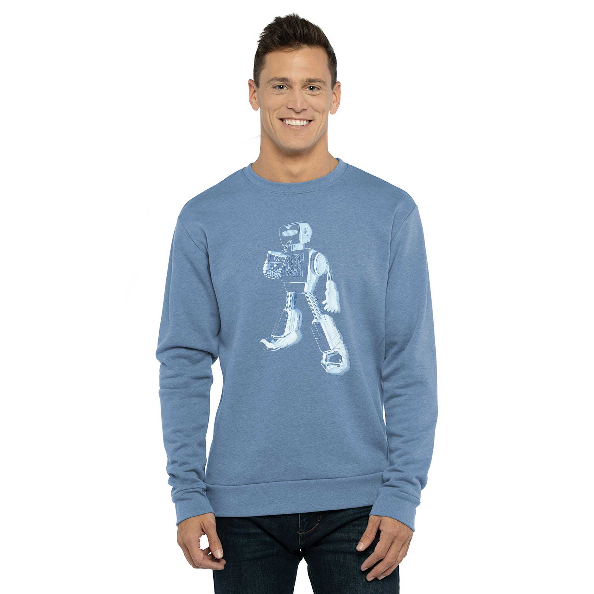 Double printed Boba Bot Graphic Sweatshirt in light blue