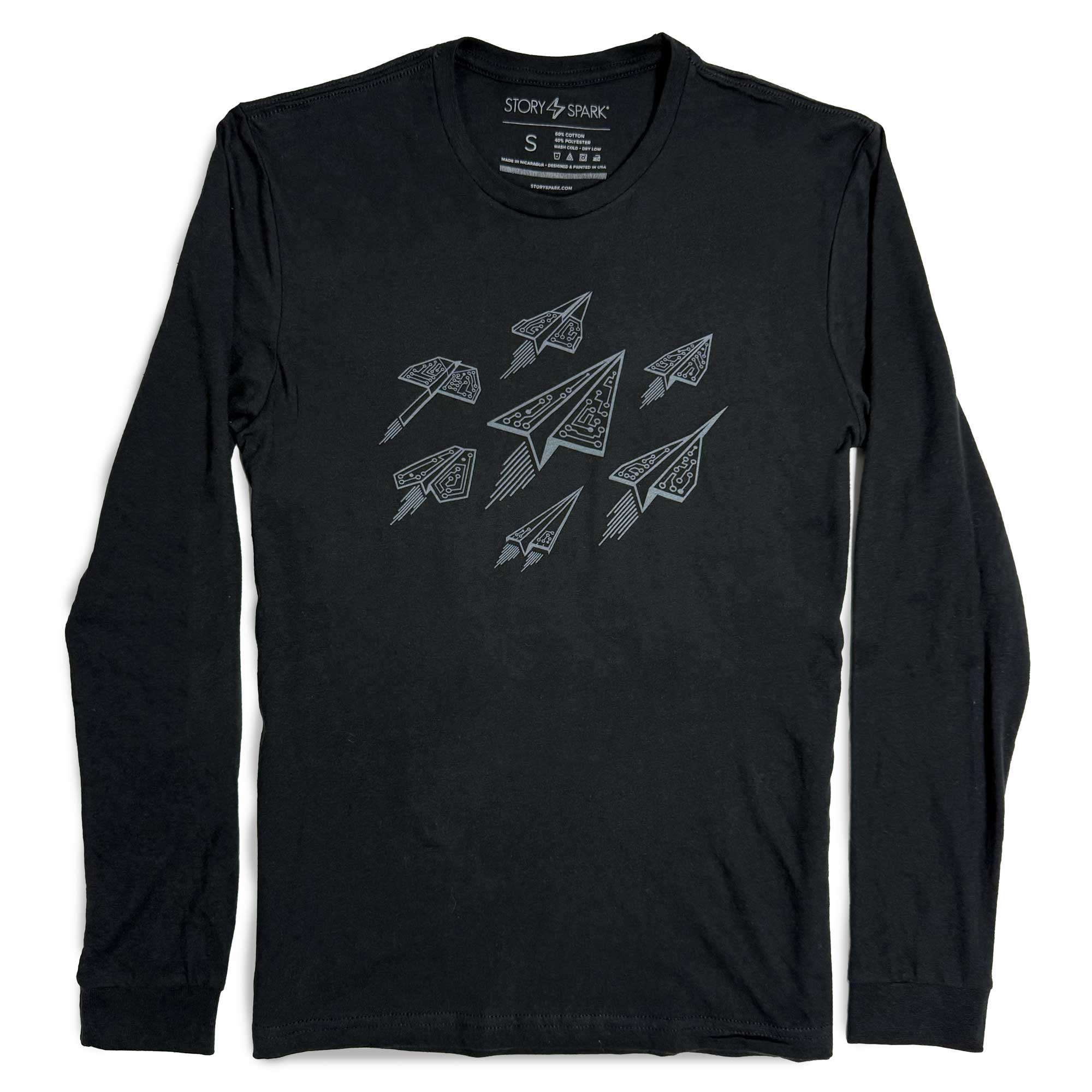 Techy Paper Airplanes Long Sleeved Graphic T-shirt