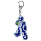 boba robot acrylic keychain translucent light blue chrome clasp close up