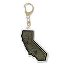 California circuit design acrylic keychain with gold clasp, translucent finish