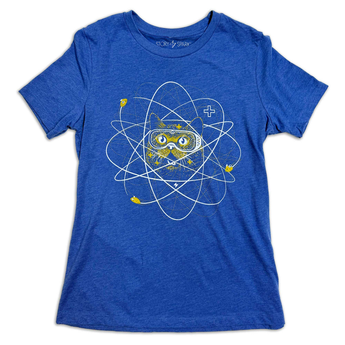 Cat Ion Womens Crewneck Graphic T-shirt in royal blue by STORY SPARK