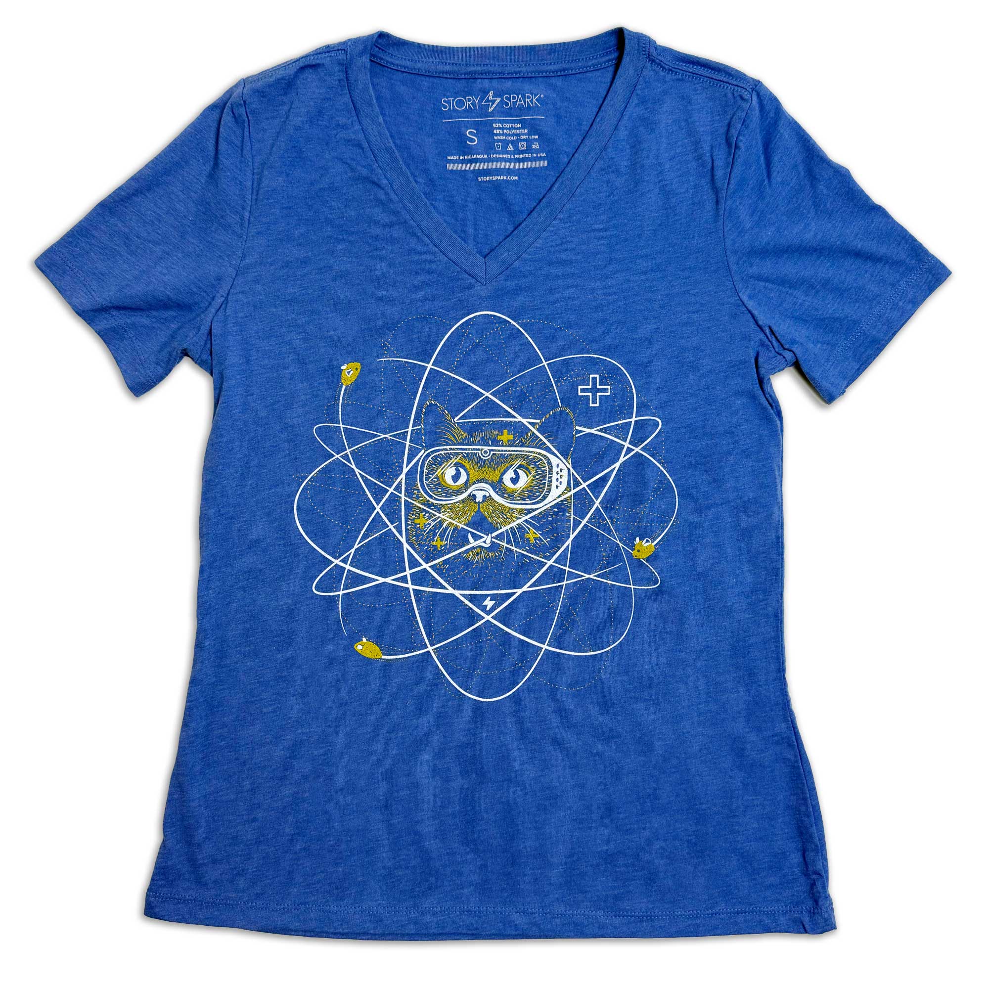 Atomic cat womens v-neck t-shirt - Cat Ion shirt by STORY SPARK