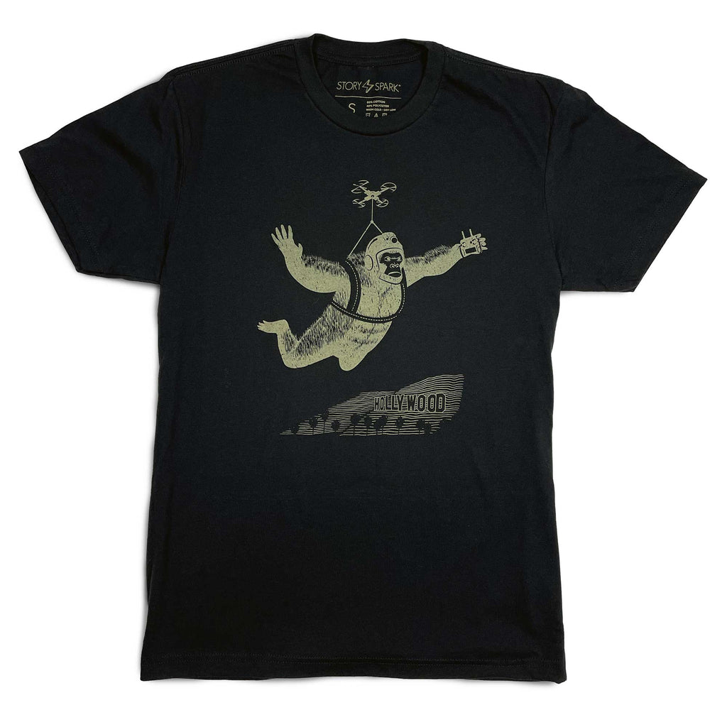 Drone drop Kong over Hollywood graphic t-shirt by STORY SPARK