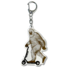 scooter riding Bigfoot acrylic keychain with chrome clasp translucent finish