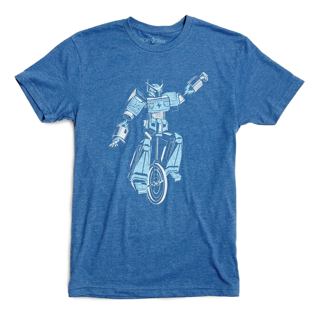 Unicycle Robot Graphic T-shirt in heather blue by STORY SPARK