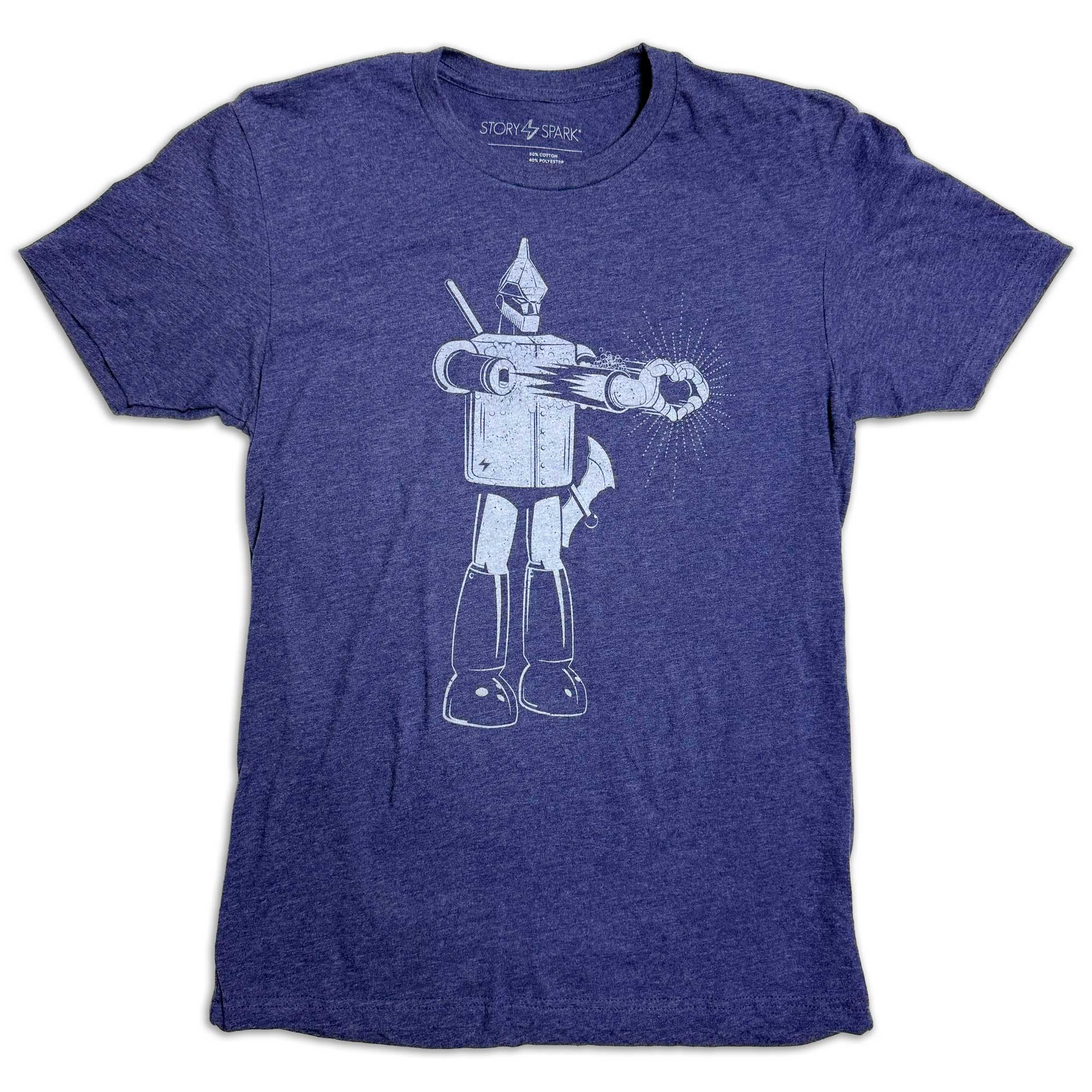Tin Man with Heart Hands graphic t-shirt in twilight purple by STORY SPARK