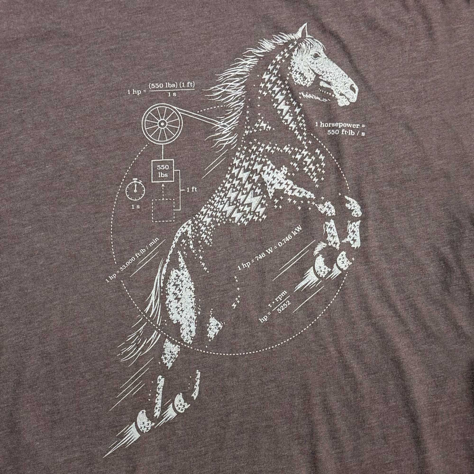 Horsepower graphic depicting horse made of lightning bolts and equations - graphic t-shirt for engineers
