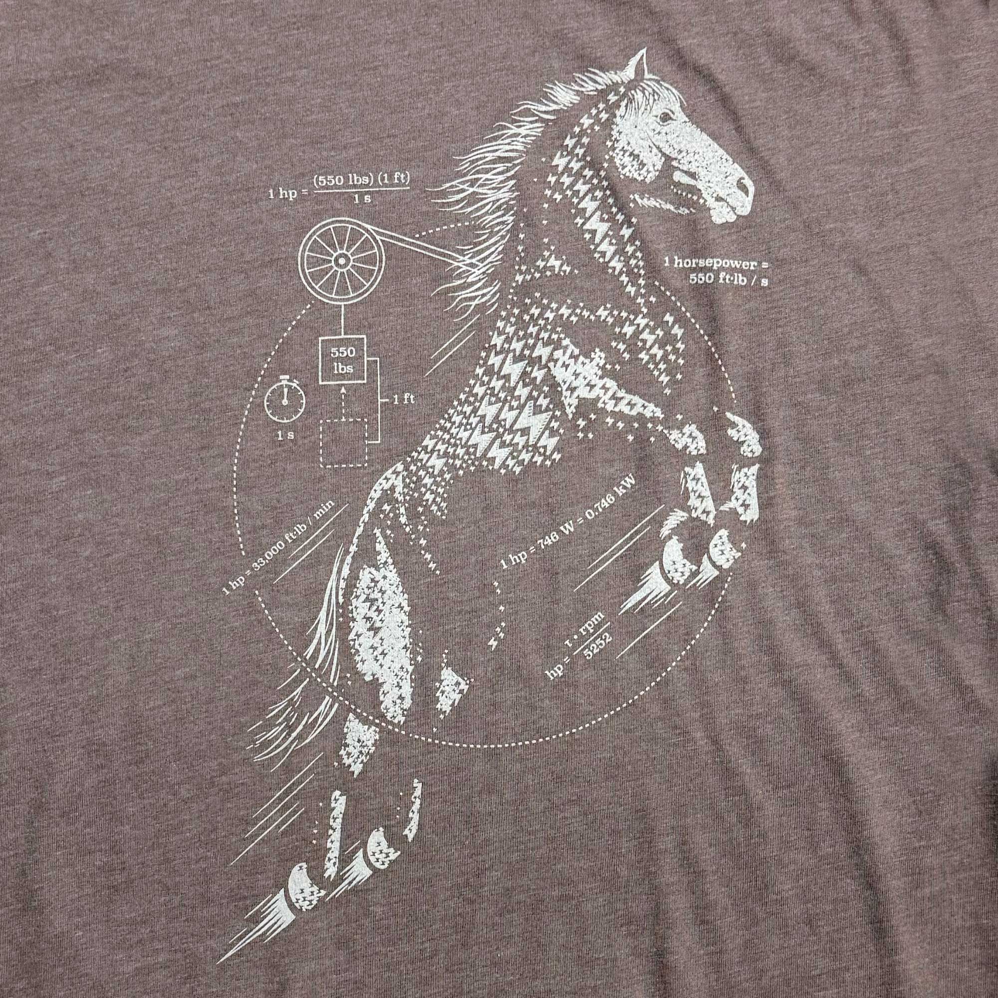 Horsepower graphic depicting horse made of lightning bolts and equations - graphic t-shirt for engineers