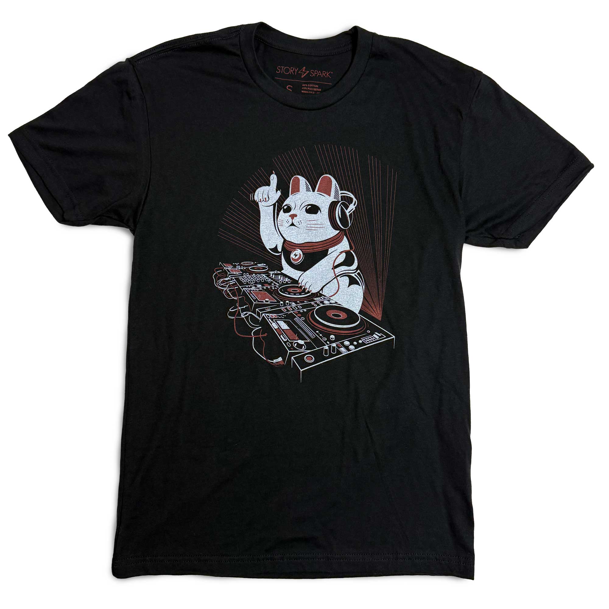DJ Lucky Cat Graphic T-shirt in Black - STORY SPARK