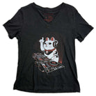 DJ Lucky Cat Womens v-neck graphic t-shirt by STORY SPARK