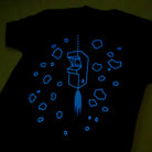 Retro gamer t-shirt displaying asteroids cabinet game that glows in the dark