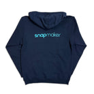 A navy blue pullover hoodie shown from the back, featuring the brand name 'Snapmaker' printed in a light blue across the upper back.