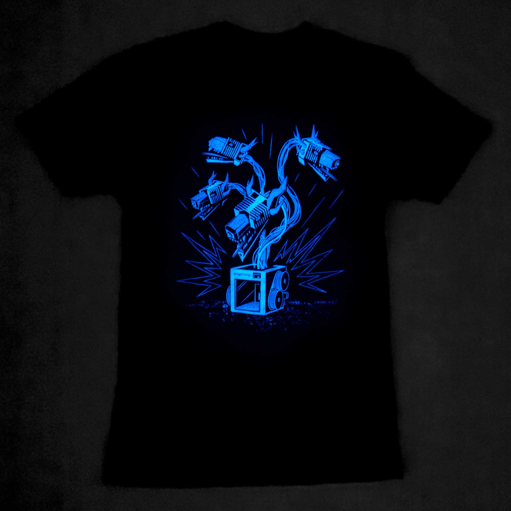 Snapmaker / Story Spark Hydra t-shirt that glows in the dark