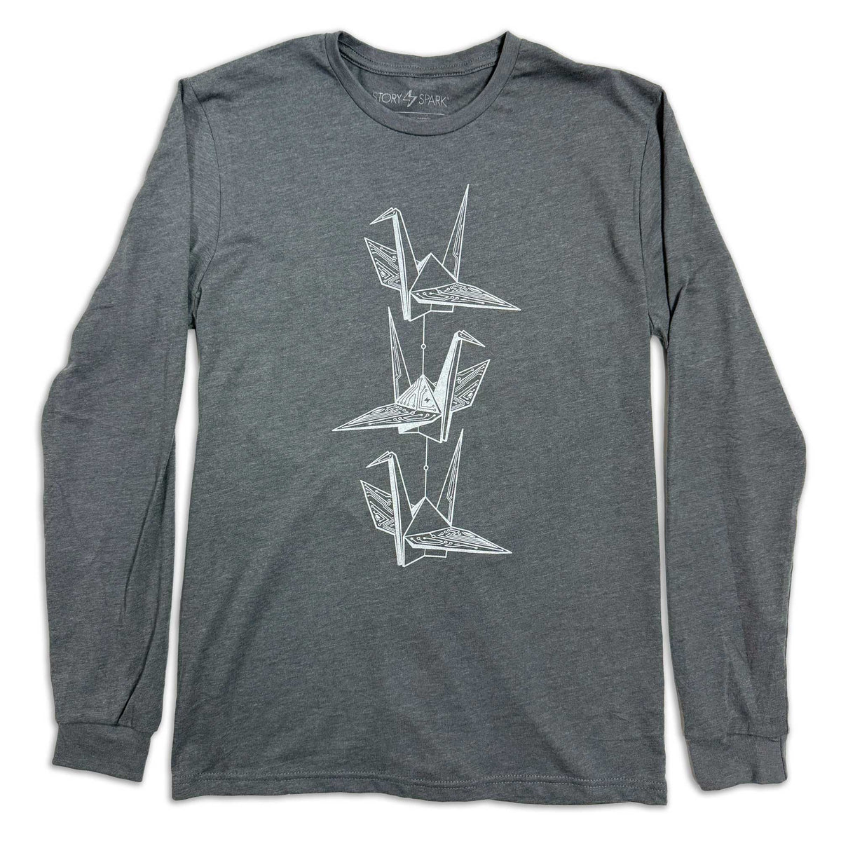 Techy Origami Cranes Long Sleeve Graphic T-shirt by STORY SPARK