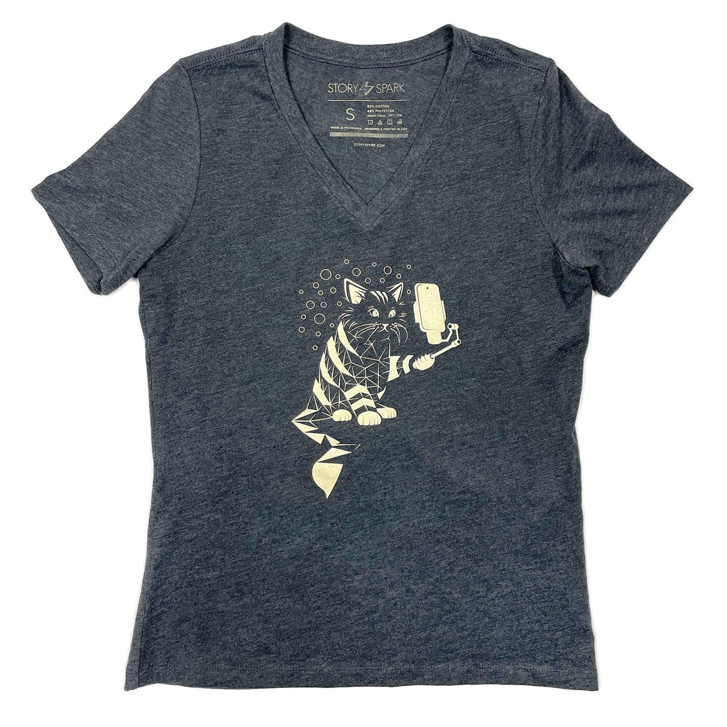 Snap Cat Womens V-neck T-shirt-STORY SPARK