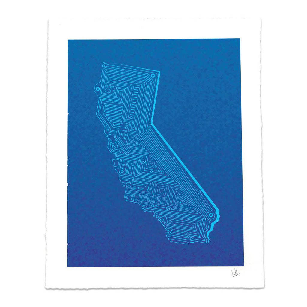 Cali Tech Art Print - circuitboard California state